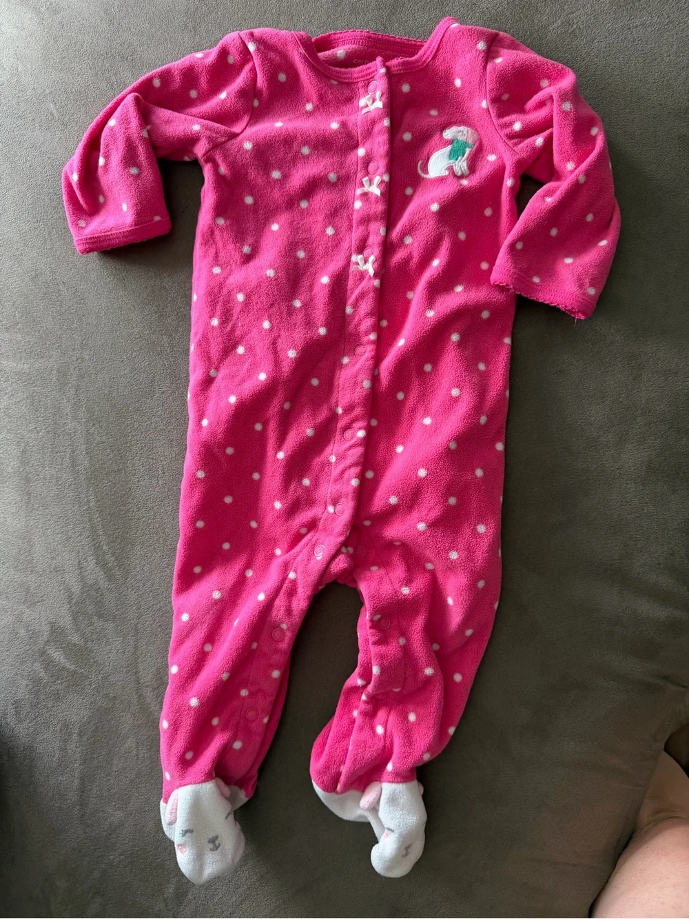 Baby Girls' Hot Pink Polka Dot Fleece One-Piece Sleepwear Dog